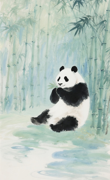水墨熊猫竹林插画3
