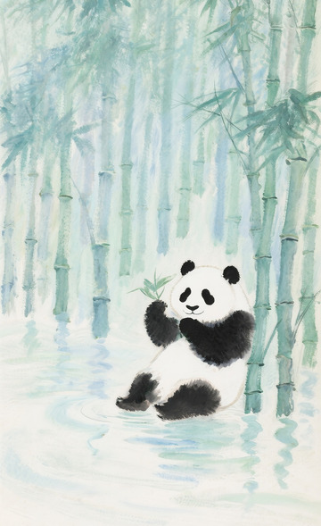 水墨熊猫竹林插画2