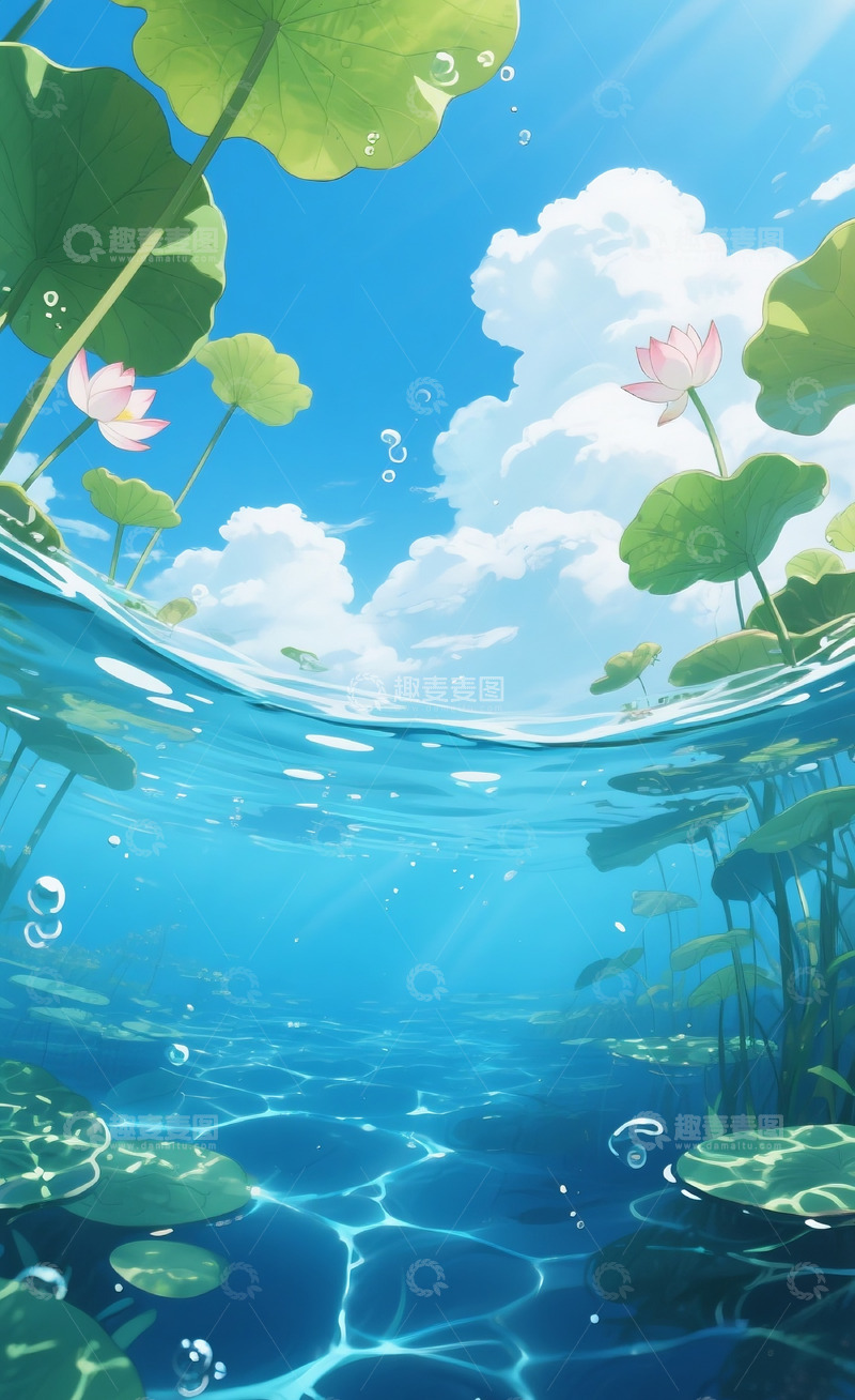 高清大图下载【趣麦麦图】水下池塘插画1
