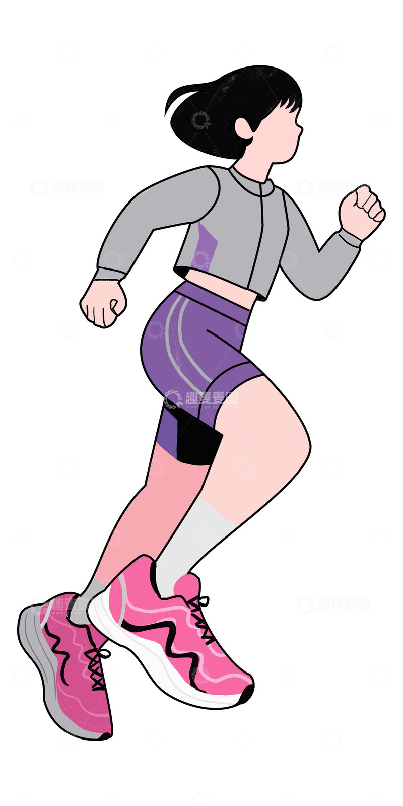 高清大图下载【趣麦麦图】扁平卡通简约时尚都市运动女孩