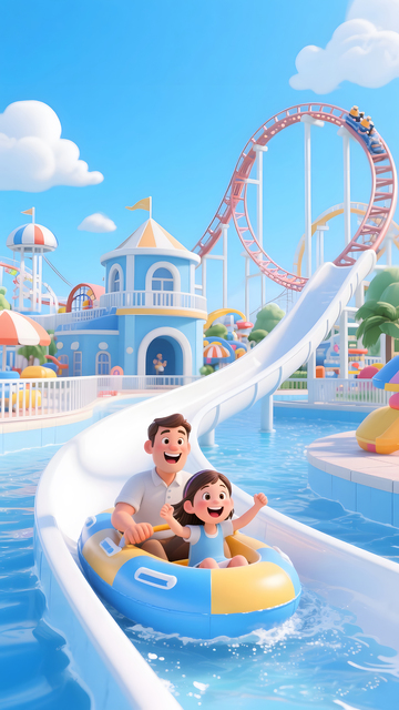 卡通3D亲子游乐园插画3