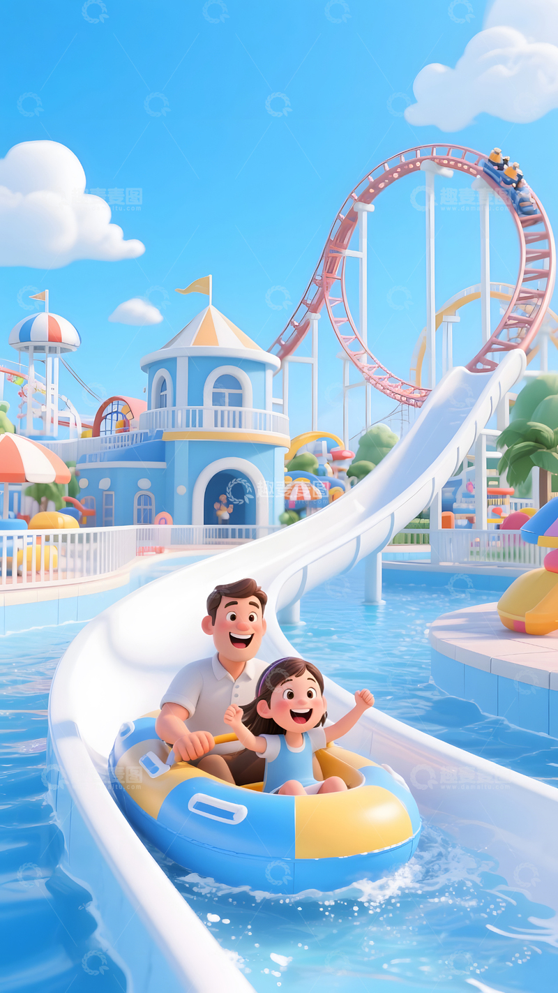高清大图下载【趣麦麦图】卡通3D亲子游乐园插画3