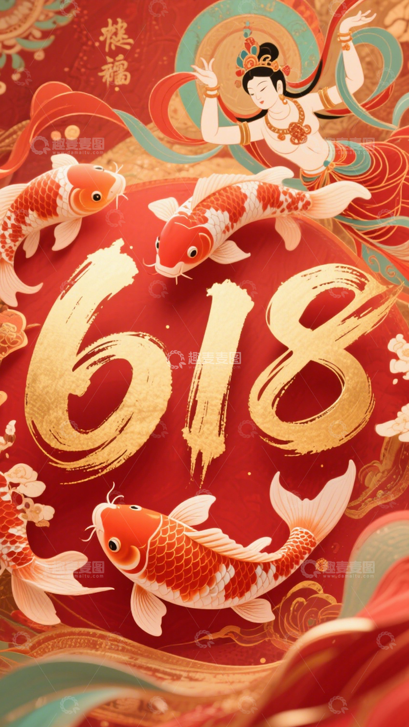 高清大图下载【趣麦麦图】618中式直播海报背景1