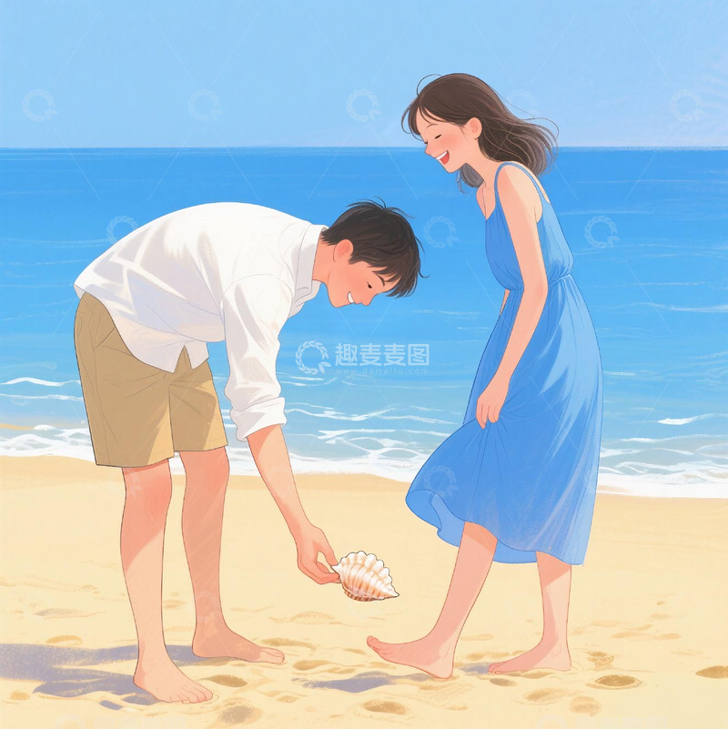 高清大图下载【趣麦麦图】情侣海边游玩