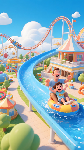 卡通3D亲子游乐园插画