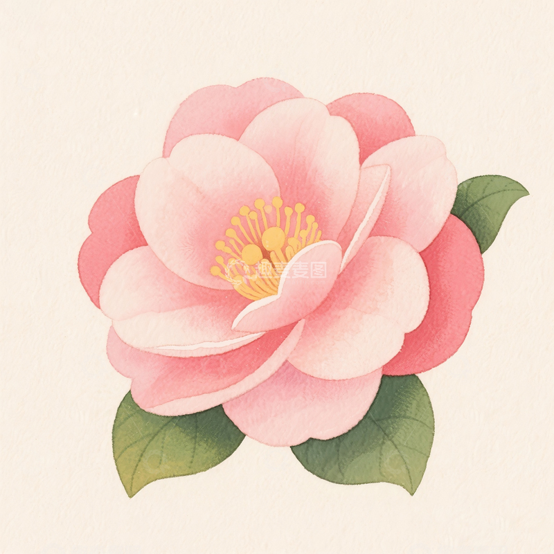 高清大图下载【趣麦麦图】卡通水彩手绘茶花素材2
