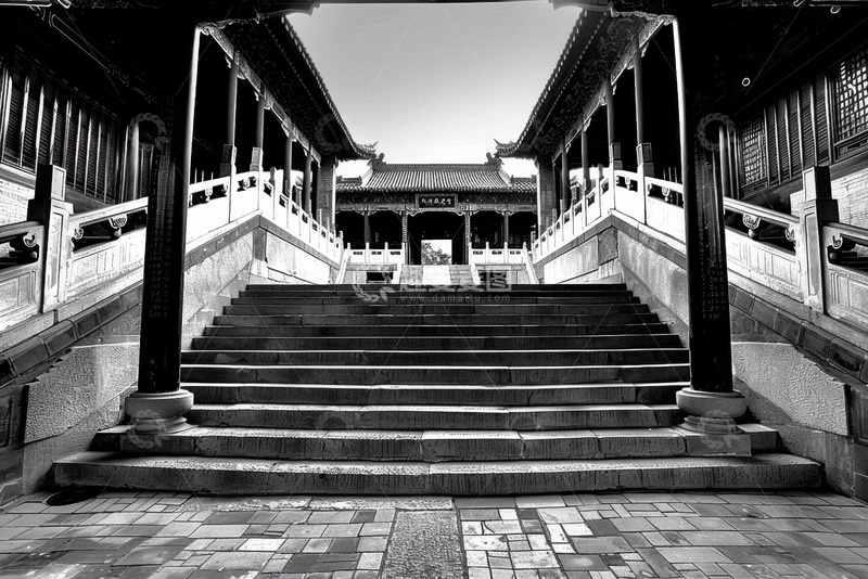 高清大图下载【趣麦麦图】黑白台阶寺庙建筑摄影