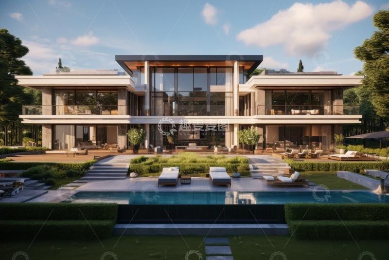 高清大图下载【趣麦麦图】现代二层小楼建筑