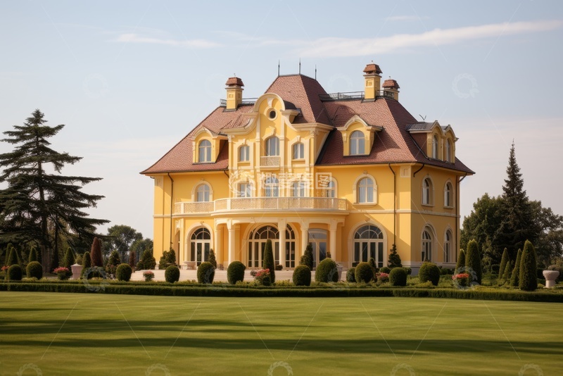 高清大图下载【趣麦麦图】草坪上的独栋房屋建筑