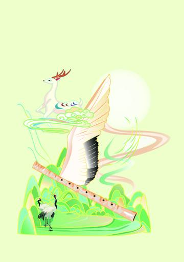 矢量图分层国风古笛山水（贾湖古笛）