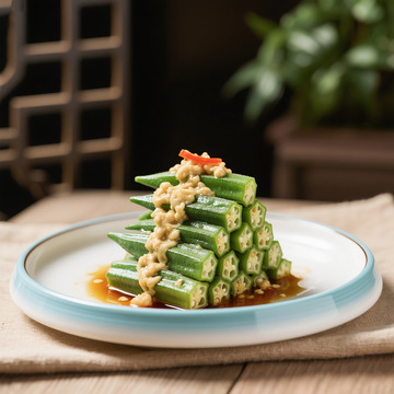 芥末凉拌秋葵摄影图1