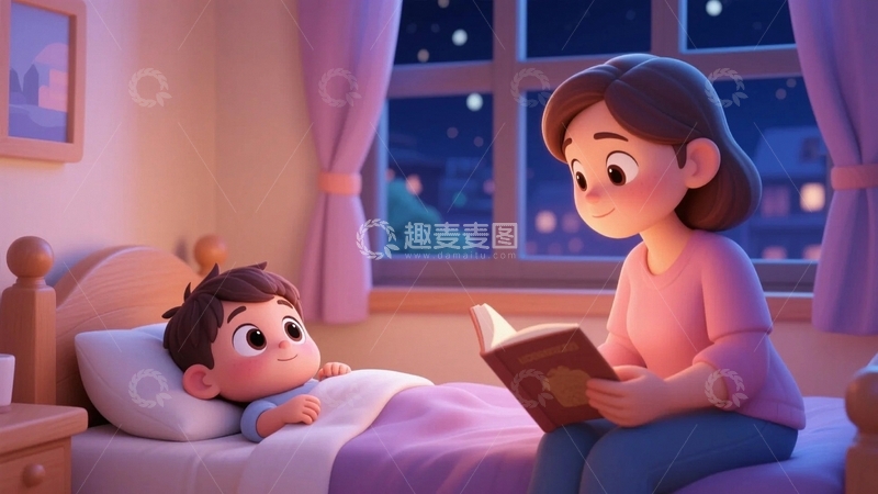 高清大图下载【趣麦麦图】夜晚妈妈讲睡前故事3