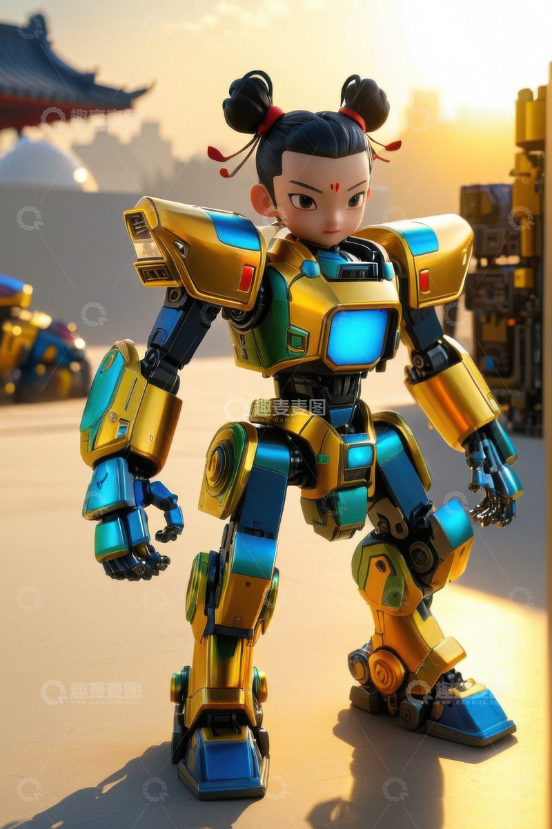 高清大图下载【趣麦麦图】赛博朋克机甲战甲哪吒AI插画海报背景素材7