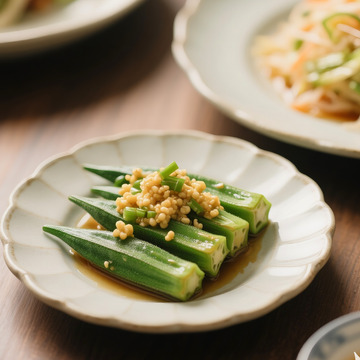 芥末凉拌秋葵摄影图4