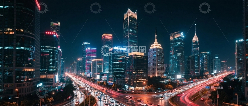 高清大图下载【趣麦麦图】城市夜景车水马龙1