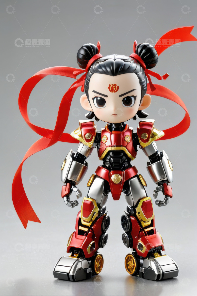 高清大图下载【趣麦麦图】赛博朋克机甲战甲哪吒AI插画海报背景素材1