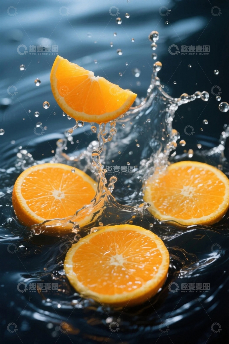 高清大图下载【趣麦麦图】新鲜橙子橙汁水波波纹2