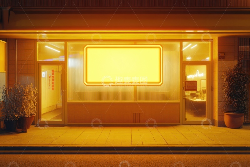 高清大图下载【趣麦麦图】夜间亮灯的商铺街道