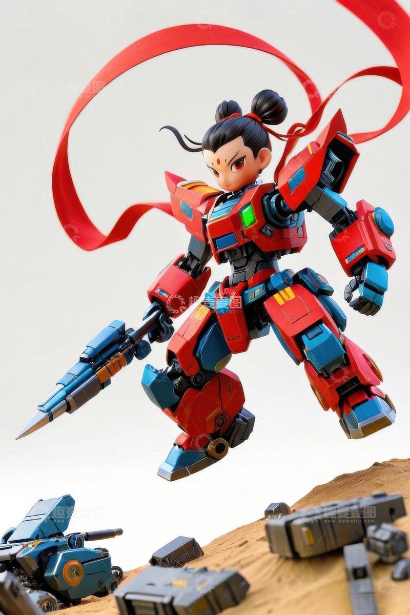 高清大图下载【趣麦麦图】赛博朋克机甲战甲哪吒AI插画海报背景素材4