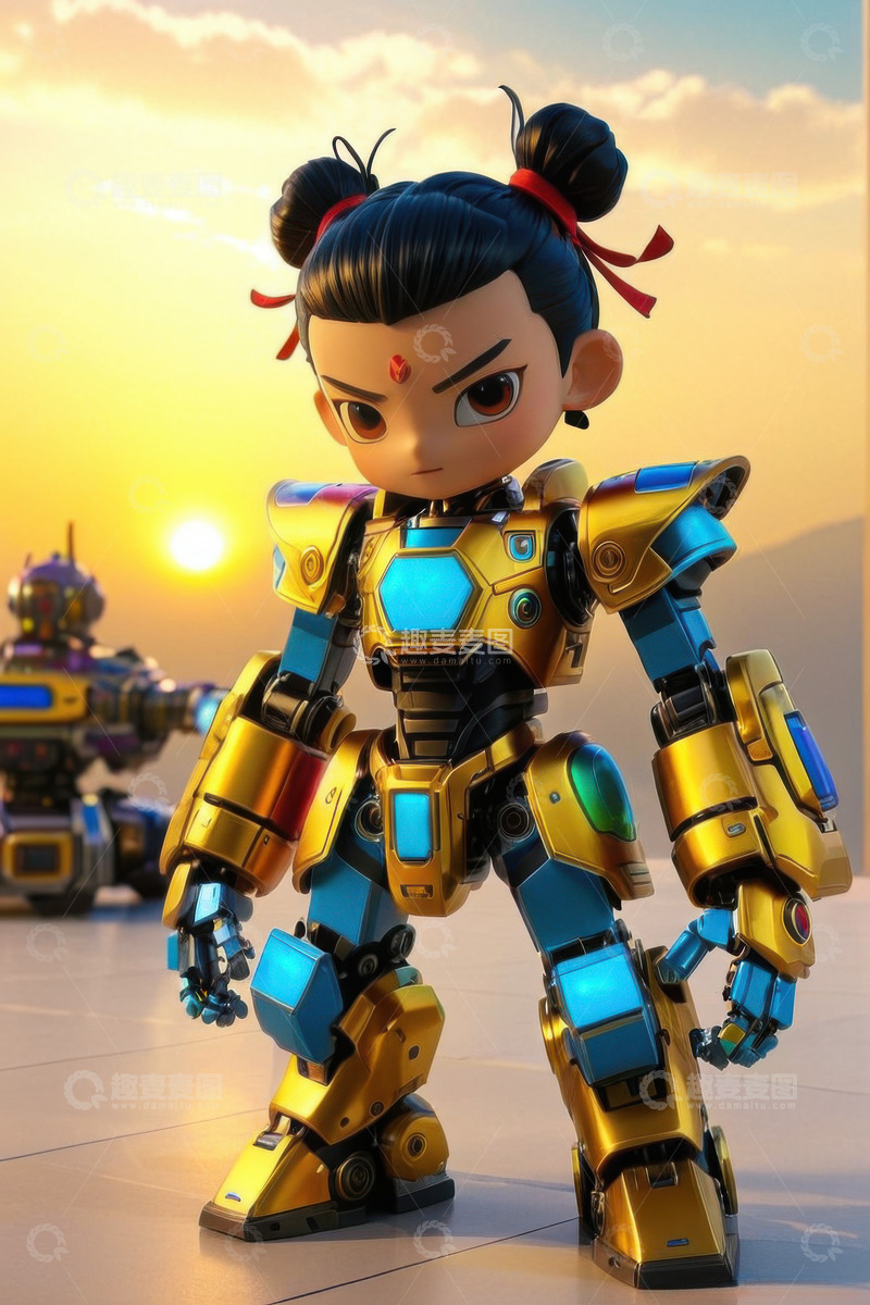 高清大图下载【趣麦麦图】赛博朋克机甲战甲哪吒AI插画海报背景素材20