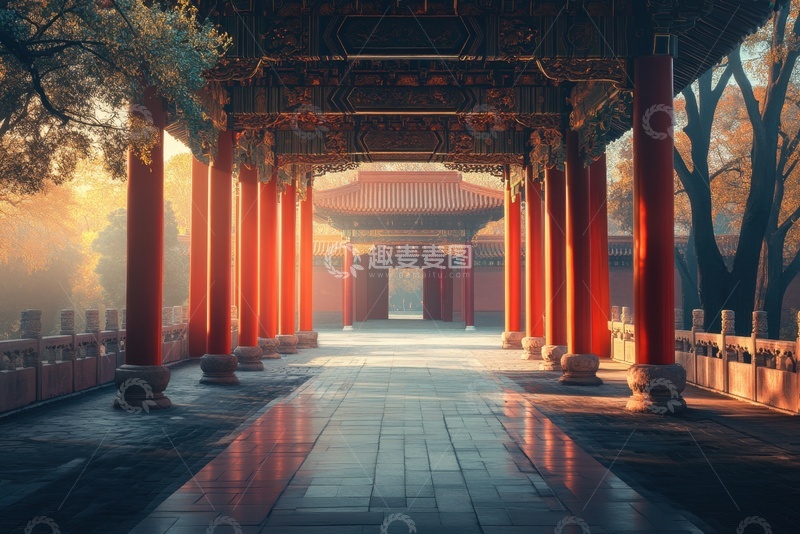 高清大图下载【趣麦麦图】中式古建筑回廊景观