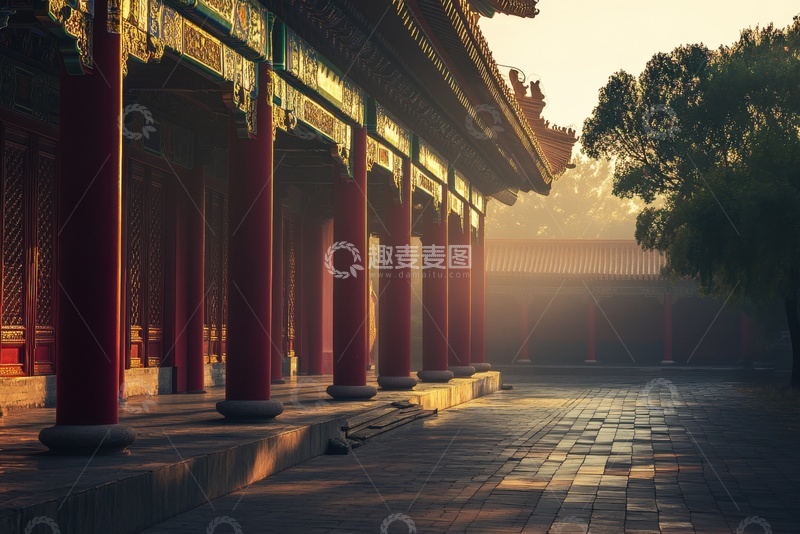 高清大图下载【趣麦麦图】寺庙红漆立柱 建筑摄影