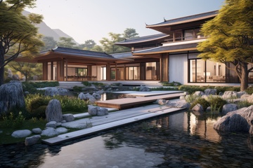 新中式风格的别墅景观