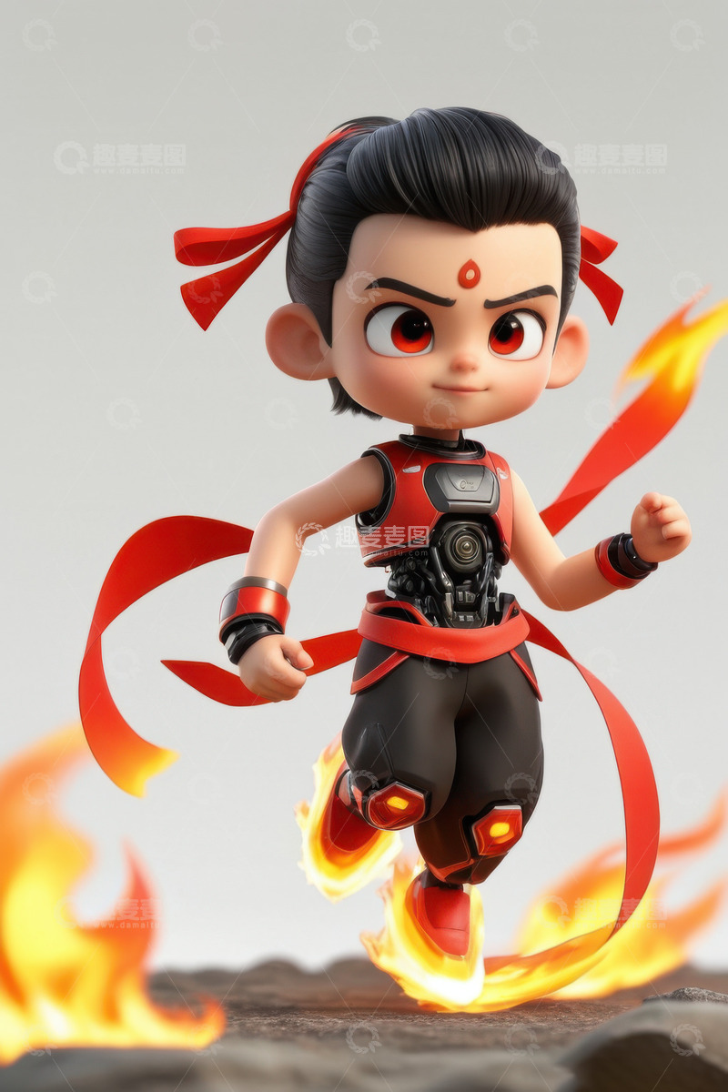 高清大图下载【趣麦麦图】赛博朋克机甲战甲哪吒AI插画海报背景素材2