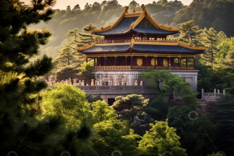 高清大图下载【趣麦麦图】森林里的中式古典建筑