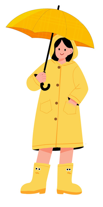 黄色雨天撑伞女孩扁平卡通可爱2