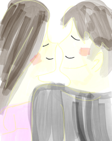 原创手绘油画风 情侣插画