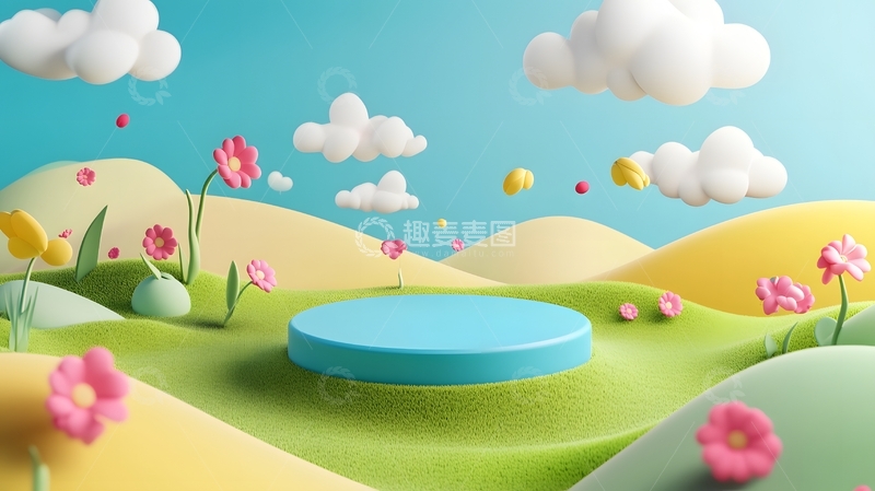 高清大图下载【趣麦麦图】卡通花草展台背景3