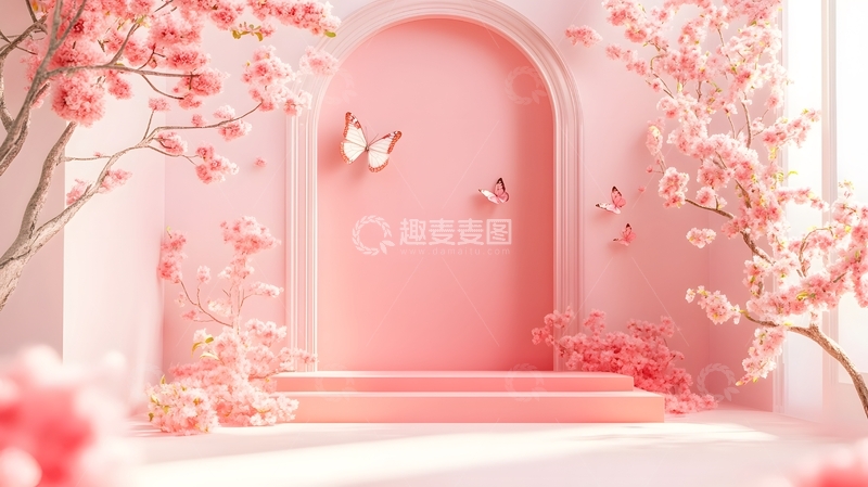 高清大图下载【趣麦麦图】蝴蝶花卉电商展台背景7