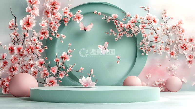 高清大图下载【趣麦麦图】蝴蝶花卉电商展台背景8
