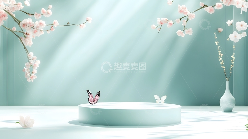 高清大图下载【趣麦麦图】蝴蝶花卉电商展台背景
