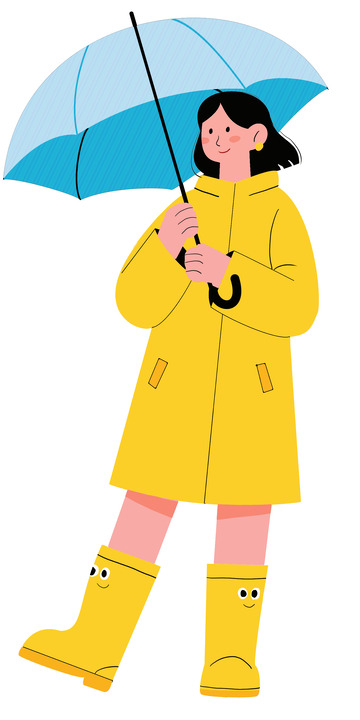 黄色雨天撑伞女孩扁平卡通可爱