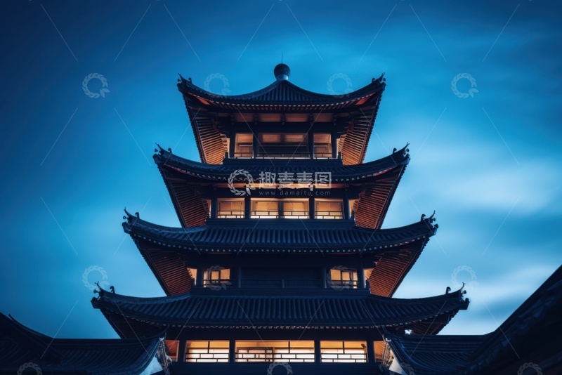 高清大图下载【趣麦麦图】蓝天下的中式古建塔楼