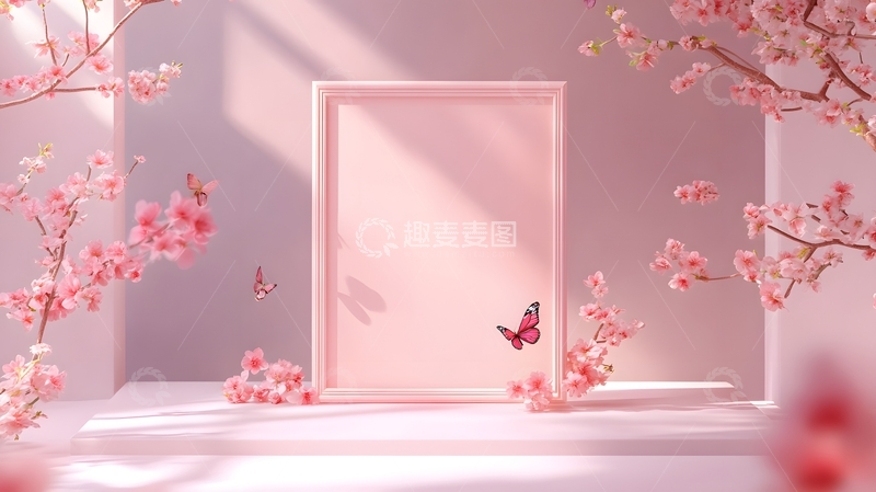 高清大图下载【趣麦麦图】蝴蝶花卉电商展台背景2