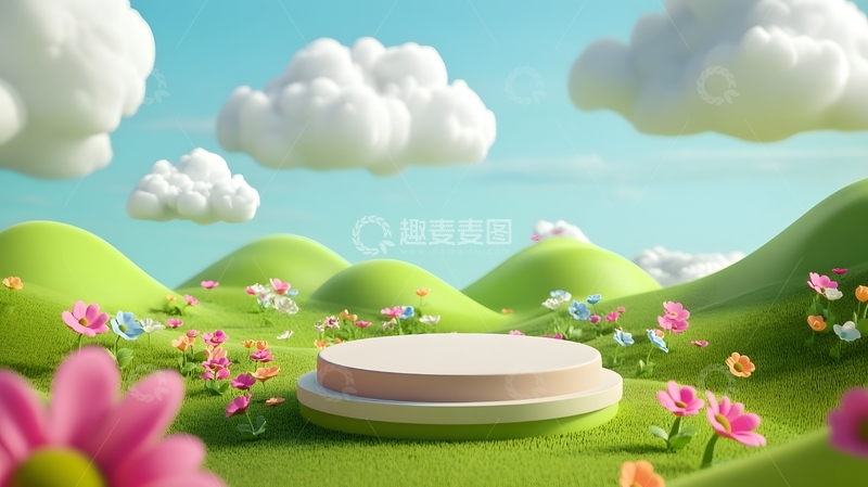 高清大图下载【趣麦麦图】卡通花草展台背景2