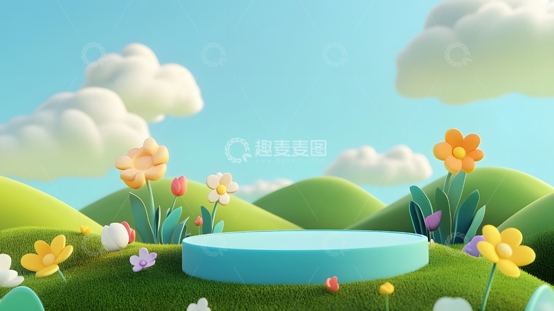 高清大图下载【趣麦麦图】卡通花草展台背景5