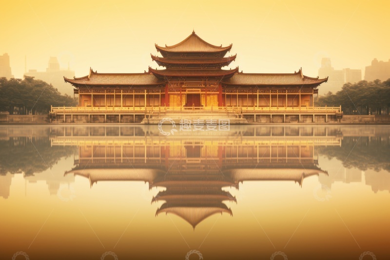 高清大图下载【趣麦麦图】中式古建水景融合场景