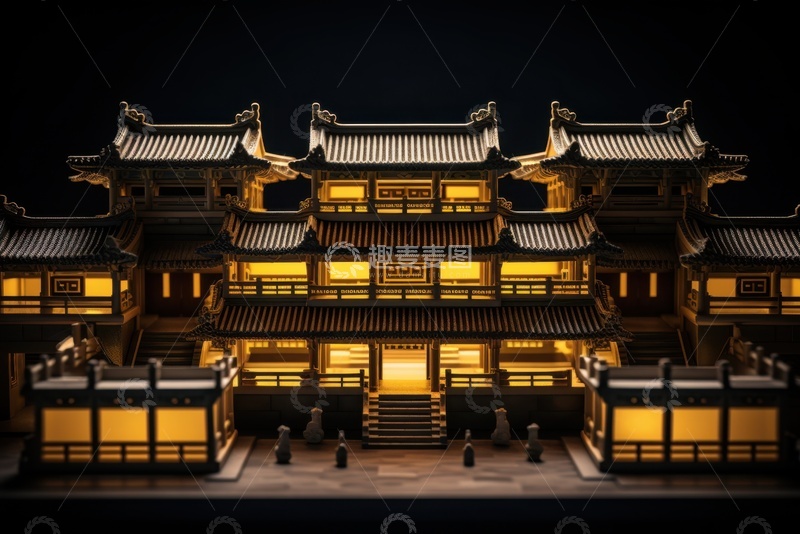 高清大图下载【趣麦麦图】中式古建模型摄影