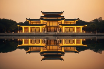 新中式建筑夜景