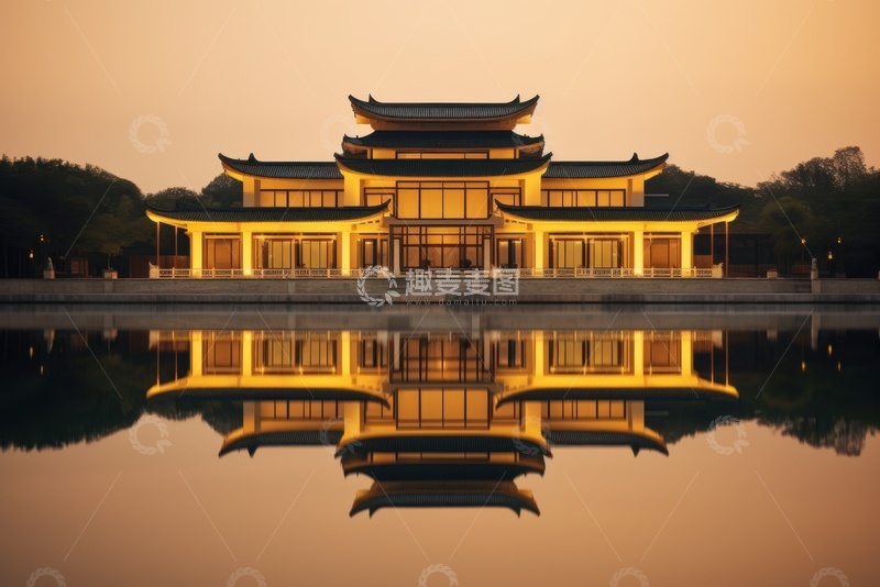 高清大图下载【趣麦麦图】-新中式建筑夜景