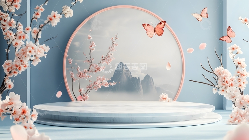 高清大图下载【趣麦麦图】蝴蝶花卉电商展台背景1