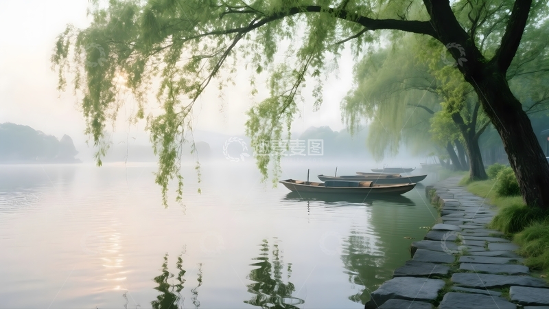 高清大图下载【趣麦麦图】湖岸晨雾的诗意画卷2