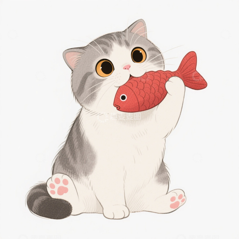 高清大图下载【趣麦麦图】吃鱼的猫