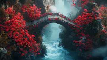 流水拱桥满山红