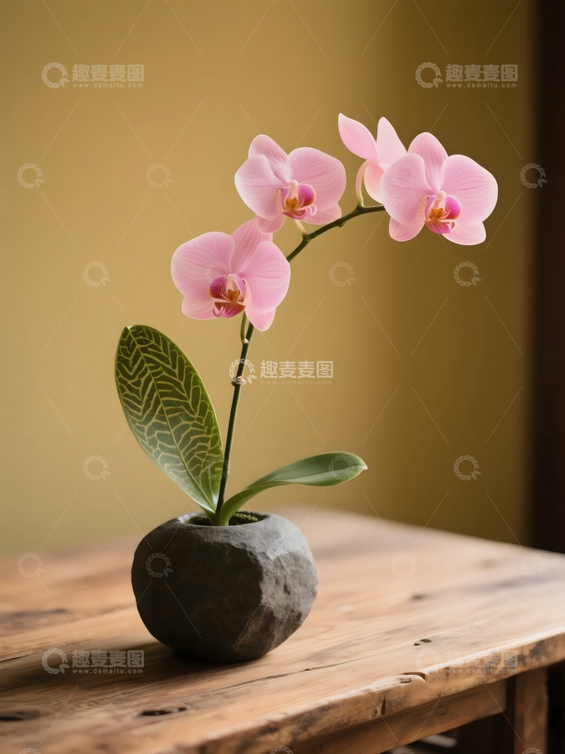 高清大图下载【趣麦麦图】石盆粉兰的雅致之美