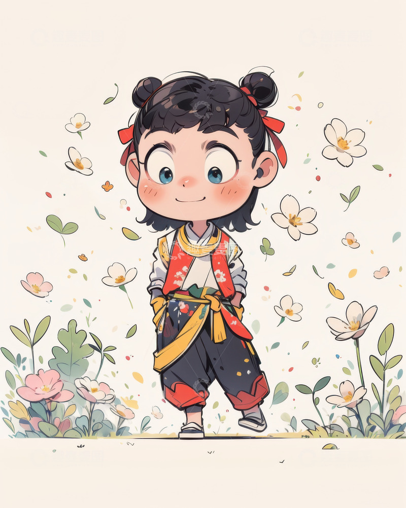 高清大图下载【趣麦麦图】2D卡通哪吒绘画AI插画海报背景素材